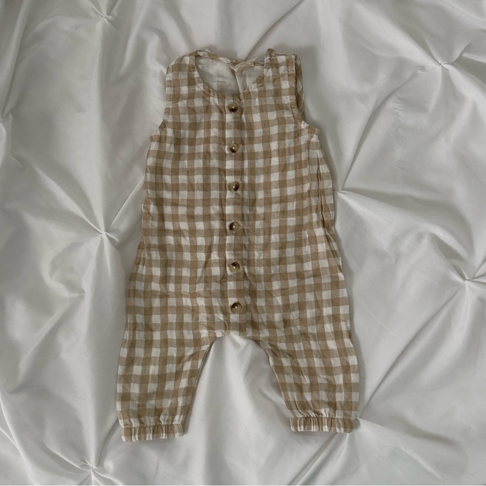 Organic Cotton Gingham Print Baby Romper